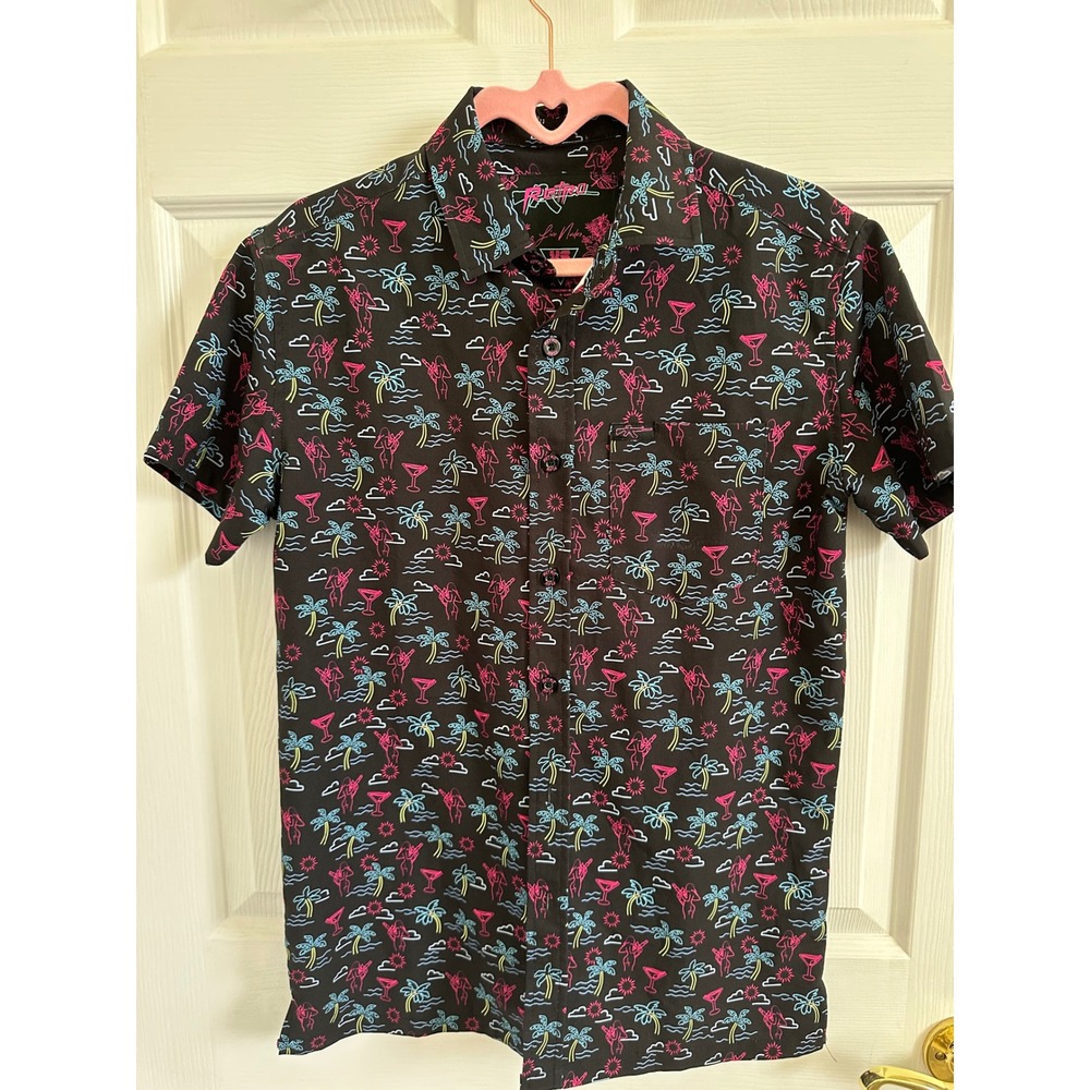 Retro Rifle Live Neon Palm Tree Martini Button Down Shirt Mens XS Black
EUC